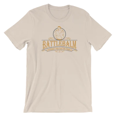 Battle Balm merchandise is beautiful and expressive. We have all kinds of awesome merch! This is the vintage bare knuckles shirt in cream colorway.